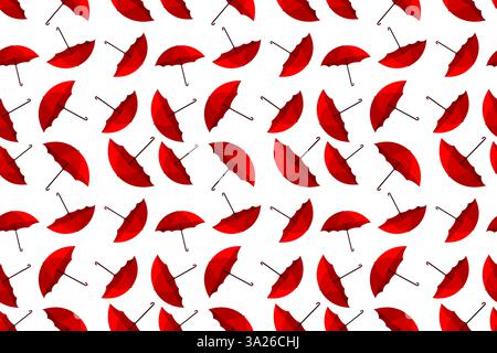 Parapluies rouges dans un design de motif sans couture sur un fond blanc pour des thèmes de décoration moderne Illustration de Vecteur