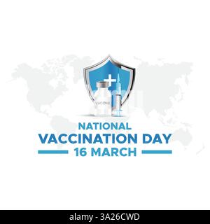Journée nationale de vaccination le vecteur 16 mars. Modèle de vecteur de conception de publication de médias sociaux de la Journée nationale de vaccination Illustration de Vecteur