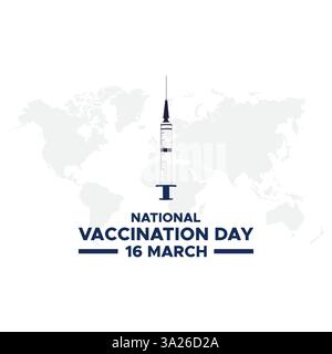 Journée nationale de vaccination le vecteur 16 mars. Modèle de vecteur de conception de publication de médias sociaux de la Journée nationale de vaccination Illustration de Vecteur