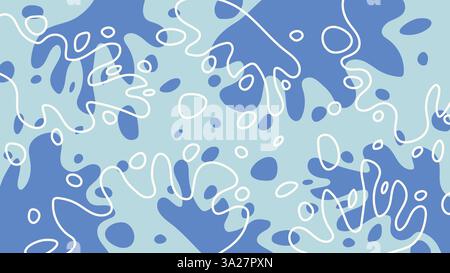 Blobs liquides abstraits et formes organiques sur fond monochrome bleu. Motif tendance dans le style doodle. Design minimaliste avec des formes et des courbes de base Illustration de Vecteur