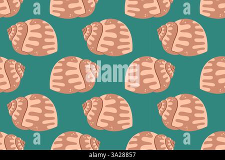 Modèle sans couture avec coquillages de mer dessinés à la main style plat tendance. Coquillages de plage tropicaux. Motif été sans couture. Illustration vectorielle Illustration de Vecteur