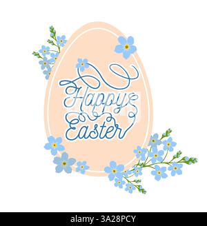 Joyeuses bannière de Pâques, affiche, carte de voeux. Design tendance de Pâques avec typographie, fleurs, œufs, dans des couleurs pastel. Style minimaliste moderne. dessiné à la main Illustration de Vecteur