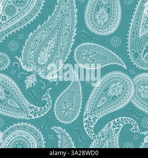 Motif sans couture bleu Monohcrome avec motifs Paisley Illustration de Vecteur