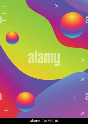 Fond de lignes liquides dessinées à la main pour le modèle d'affiche de fête de plage. illustration de vctor couleur vibrante de style acide dégradé 3d. Illustration de Vecteur