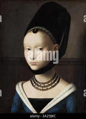 Ce portrait de Petrus Christus, peint entre 1450 et 1475, représente une jeune femme, capturant sa ressemblance avec une grande précision et un détail fin caractéristique des portraits de la Renaissance du Nord. Banque D'Images