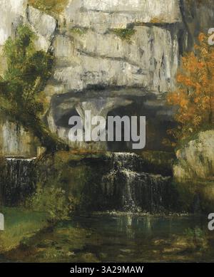 'La source du Lison' de Gustave Courbet représente une source naturelle dans un paysage rocheux accidenté. Courbet capte la beauté brute de la source d’eau, en utilisant son réalisme signature pour mettre en valeur les textures des roches et le mouvement de l’eau. Banque D'Images