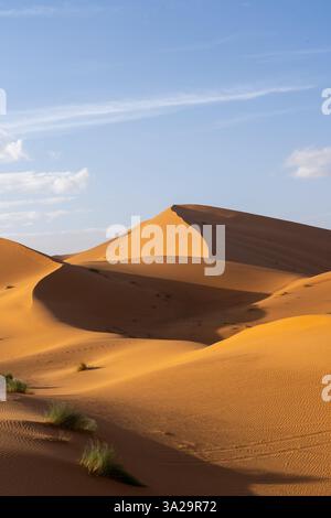 Vue du désert du Sahara au Maroc, Afrique. Le désert du Sahara est le plus grand désert chaud du monde. Banque D'Images