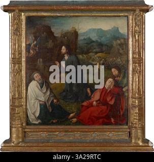 Christus am Ölberg (Christ sur le Mont des oliviers) de Bernart van Orley décrit le moment de la prière du Christ dans le jardin de Gethsémani. L'intensité émotionnelle de la scène est capturée à travers les expressions des figures et la composition. Banque D'Images