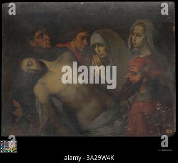 Cette œuvre posthume, inspirée par Hugo van der Goes 'la descente de la Croix', créée entre 1600 et 1620, capture le moment où le corps du Christ est descendu de la croix après sa crucifixion. La composition reflète une forte résonance émotionnelle. Banque D'Images