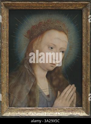 Quinten Massys 'Virgin at Prayer' de 1505 présente la Vierge Marie dans une pose priante, reflétant la dévotion et la piété. L'œuvre démontre l'habileté de l'artiste à capturer la profondeur émotionnelle à travers des expressions faciales subtiles. Banque D'Images