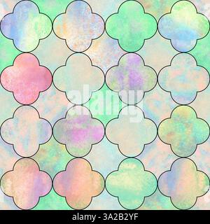 Motif sans couture de feuille de trèfle de style gothique aquarelle. Fond abstrait de luxe aquarelle dessiné à la main avec des feuilles de trèfle de couleur arc-en-ciel et noir con Banque D'Images