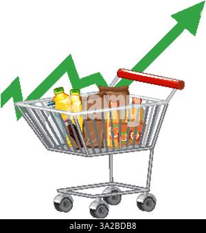 Chariot avec flèche de tendance vers le haut et épicerie Illustration de Vecteur