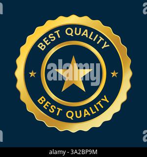 Couronne de qualité supérieure et badge 3 étoiles logo plat doré et noir Illustration de Vecteur