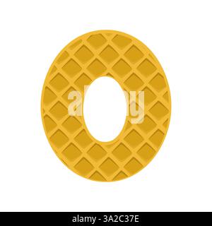 Gaufre d'élément numéro 0. Gaufre croquante en forme de numéro zéro. Illustration vectorielle. Alphabet, lettres, chiffres et signes faits de biscuit Illustration de Vecteur