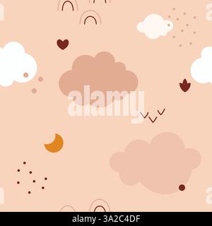 Boho Baby modèle sans couture avec étoiles de coeur de lune nuages. Illustration de Vecteur