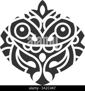 Illustration complexe de grenouille tribale noire et blanche avec un motif géométrique circulaire, avec des lignes audacieuses et un design symétrique, idéal pour les tatouages Illustration de Vecteur