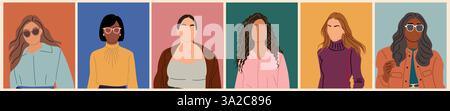 Une diversité de femmes avatars et portraits sans visage Illustration de Vecteur