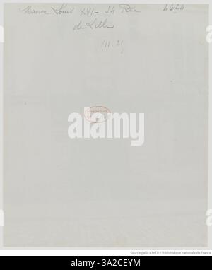 La photographie d’Eugène Atget met en valeur la Maison Louis XVI au 34 rue de Lille à Paris. La conception architecturale du bâtiment reflète les caractéristiques de la période Louis XVI. Banque D'Images