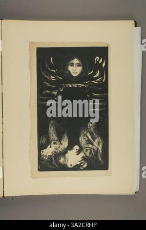 Dans 'The Urn', Munch dépeint une figure contemplant une urne, évoquant des thèmes de perte et de souvenir. Les tons sombres et la composition minimaliste soulignent le poids émotionnel du sujet. Banque D'Images