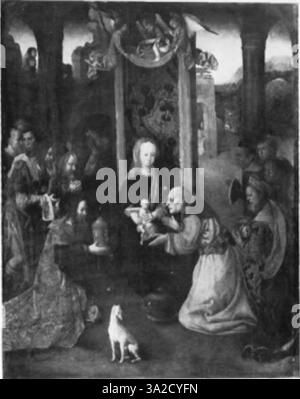 Cette peinture illustre les premières techniques néerlandaises, avec des influences de Geertgen tot Sint Jans et Hieronymus Bosch. Les figures religieuses détaillées et l'utilisation symbolique de la couleur sont des caractéristiques importantes. Banque D'Images