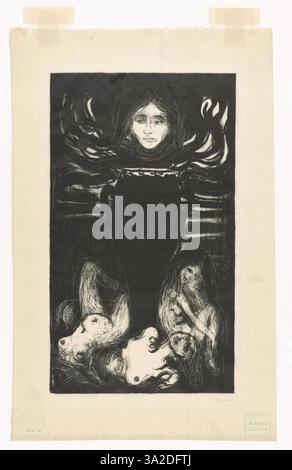 'L'urne' d'Edvard Munch symbolise la mort et la fragilité de la vie. À travers des couleurs sombres et des images dures, Munch reflète le poids émotionnel du deuil et l'inévitabilité de la perte, explorant les thèmes du deuil et de la nature transitoire de l'existence. Banque D'Images