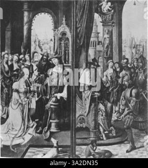 La peinture d’Adriaen Ysenbrant présente les caractéristiques élaborées de l’art maniériste, caractérisé par des figures allongées et une composition sophistiquée. Son travail contraste avec le naturalisme des peintres flamands antérieurs, se concentrant sur la stylisation et le théâtre. Banque D'Images