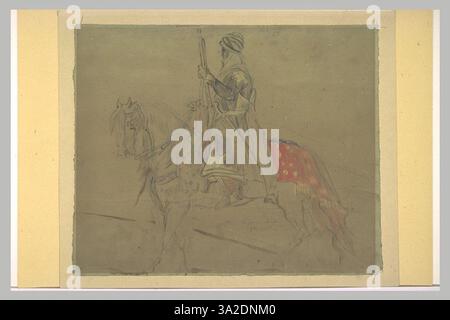 Le travail de Chassériau dépeint un cavalier arabe dans une étude équestre détaillée. La figure et le cheval sont capturés dans un moment calme et calme, en se concentrant sur l'harmonie entre le cavalier et le cheval. Banque D'Images