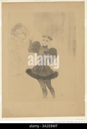 'Lender et Lavallière, dans le fils de L'Arétin' représente deux figures de la production théâtrale 'le fils de L'Arétin'. Toulouse-Lautrec souligne leurs poses et costumes dramatiques dans le cadre d’une performance scénique. Banque D'Images