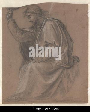Cette étude de Fra Bartolommeo dépeint le Christ pour le couronnement de la Vierge dans le retable de la Vierge Carondelet. Le dessin préparatoire capture la posture et la position du Christ dans la composition sacrée. Banque D'Images