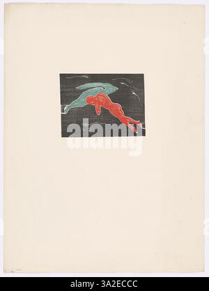 Dans « rencontre dans l'espace », Edvard Munch explore l'interaction psychologique de deux personnages dans un espace tourbillonnant et abstrait, en utilisant des couleurs intenses et un pinceau pour rehausser l'atmosphère émotionnelle. Banque D'Images