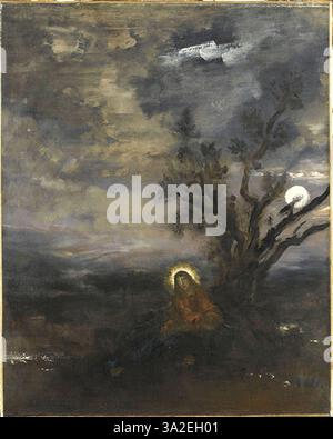 *Le Christ au jardin des oliviers* représente le Christ dans le jardin de Gethsémani, capturant le moment de prière avant sa crucifixion. La peinture transmet l'intensité émotionnelle et la solitude de la scène. Banque D'Images