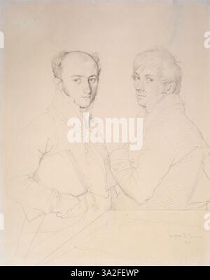 Dans cette œuvre, Ingres met en scène les architectes Achille Leclère et Jean-Louis Provost dans une composition formelle et digne, capturant leur stature professionnelle avec un brossage précis et une tenue formelle. Banque D'Images