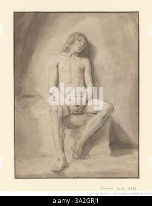 Ce dessin de Samuel van Hoogstraten montre un jeune homme assis et tourné vers l’avant, soulignant la posture et l’expression calme de la figure. Banque D'Images