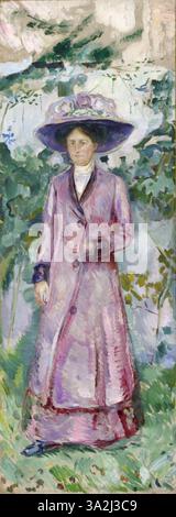 'Portrett av Ida Roede' d'Edvard Munch est un portrait d'Ida Roede de 1910, capturant le sujet avec une profondeur émotionnelle distincte. L'utilisation de couleurs atténuées et de coups de pinceau fluides donne une représentation réfléchissante et intime du sujet. Banque D'Images