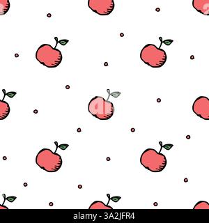 Motif pomme sans couture. Motif de doodle sans couture coloré avec des pommes rouges Illustration de Vecteur