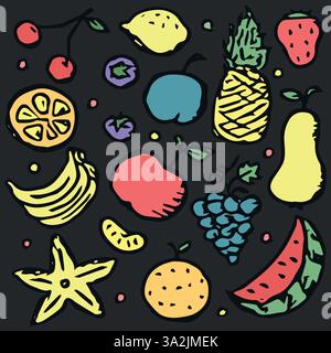 icônes de fruits vectoriels dessinées à la main Illustration de Vecteur