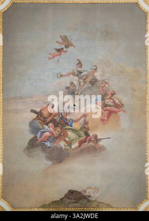 'Le Triomphe d'Hercule' de Giovanni Battista Tiepolo dépeint le héros légendaire Hercule dans un moment triomphant, mettant en valeur sa force et sa vertu dans une grande composition baroque. Banque D'Images