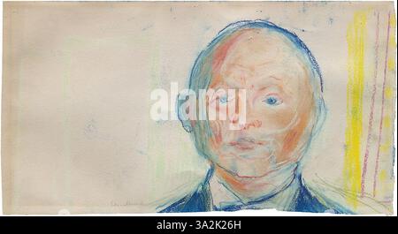 'Portrait d'Erik Pedersen' d'Edvard Munch, peint en 1943, présente un portrait détaillé du sujet. Munch explore les thèmes de l'expression et de la profondeur psychologique dans cette étude de figure. Banque D'Images