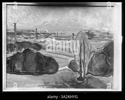 'View Across Chemnitzal' d'Edvard Munch, peint en 1905, dépeint un paysage serein avec une vue panoramique sur la vallée de Chemnitzal. L'huile sur toile est conservée au Kunsthaus Zürich. Banque D'Images