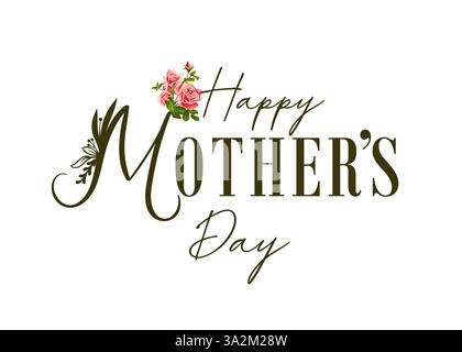 Bonne fête des mères concept de lettrage élégant avec des fleurs. Je t'aime maman calligraphie et bouquet de roses pour la conception de cartes de voeux ou d'affiches. Vecteur Illustration de Vecteur