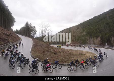 Italia. 13 mars 2025. Le peloton roule pendant le 60ème Tirreno - Adriatico 2025, étape 4 de Norcia à Trasacco - le 13 mars 2025 à Norcia, Ombrie, Italie. (Photo de Fabio Ferrari/LaPresse) crédit : LaPresse/Alamy Live News Banque D'Images