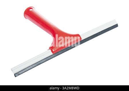 Raclette de fenêtre avec poignée rouge isolé sur fond blanc Banque D'Images