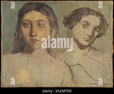 Cette œuvre de Chassériau représente deux têtes, en se concentrant sur les expressions subtiles et les particularités de chacune. L'artiste met en valeur son habileté à capturer l'émotion humaine par une étude minutieuse et une précision anatomique. Banque D'Images