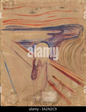 Cette esquisse de 1893 par Edvard Munch est le verso de « The Scream », mettant en valeur son développement précoce de l’image emblématique, reflétant l’exploration de l’anxiété et des thèmes existentiels par l’artiste. Banque D'Images