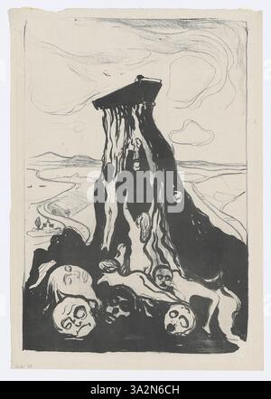 'Funeral March' de Munch représente une sombre procession, capturant les émotions associées à la mort. Les figures sont montrées dans une palette muette, soulignant la tristesse et la vénération de la scène. Banque D'Images