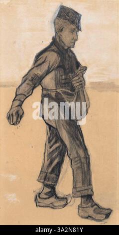 'Le semeur' (le semeur : face à droite) est un dessin de 1888 représentant une figure semant des graines dans un champ, illustrant le thème de Van Gogh du travail agricole. Banque D'Images