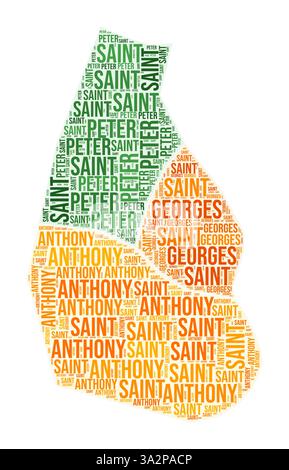 Nuage de mots de la région de Montserrat. Forme campagnarde. Montserrat illustration colorée. Nuage de collage de noms de région. Illustration vectorielle. Illustration de Vecteur