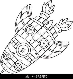 Page de coloration isolée fusée à damier de l'espace Illustration de Vecteur