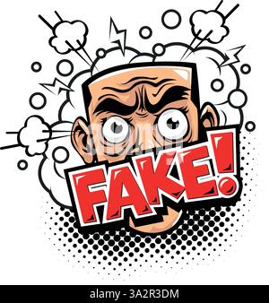 Fausses nouvelles. Homme répandant des informations mensongères. Vecteur de dessin animé dans le style de bande dessinée Illustration de Vecteur