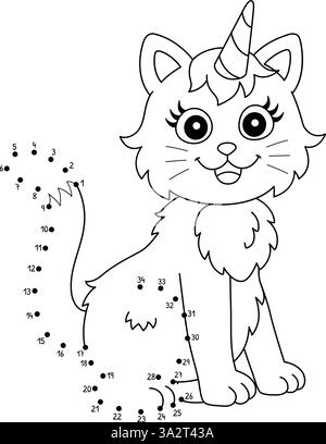 Coloriage point à point pour chat licorne isolé Illustration de Vecteur